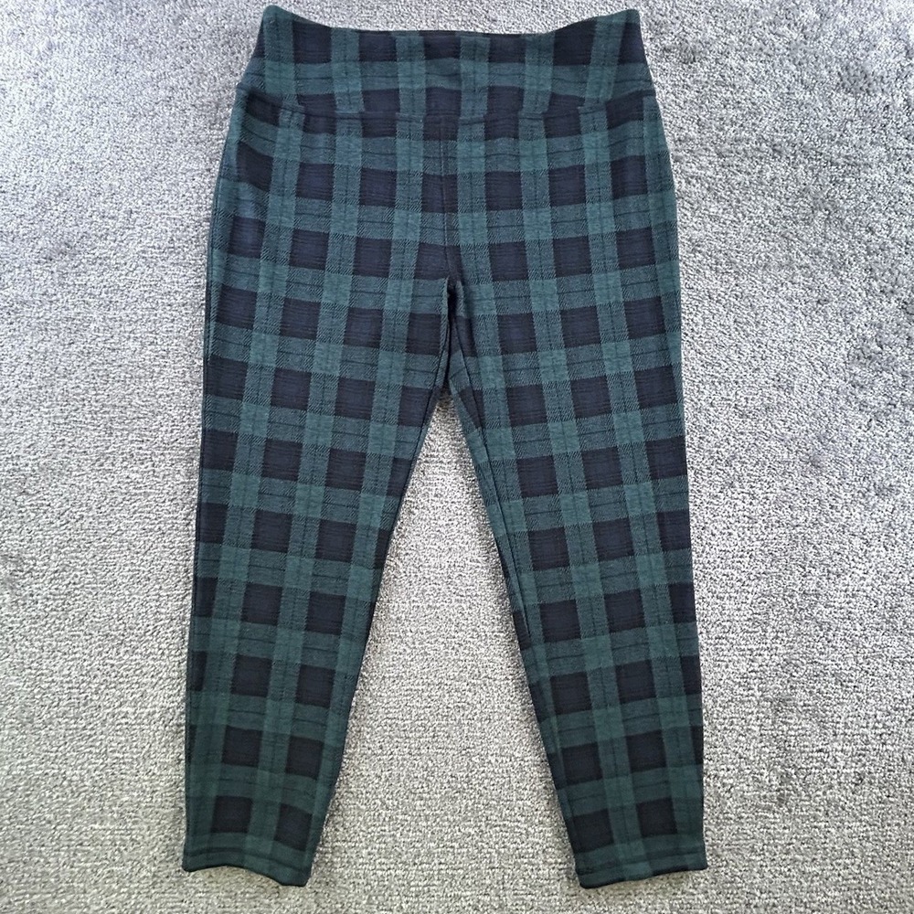 Vineyard Vines Green Navy Tartan Plaid Knit Leggings Womens Large 2 Pants